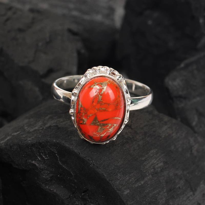 Handgemachte Mohave Orange Kupfer Türkis Ring Sterling Silber Boho Ring von SilverDesignerRings