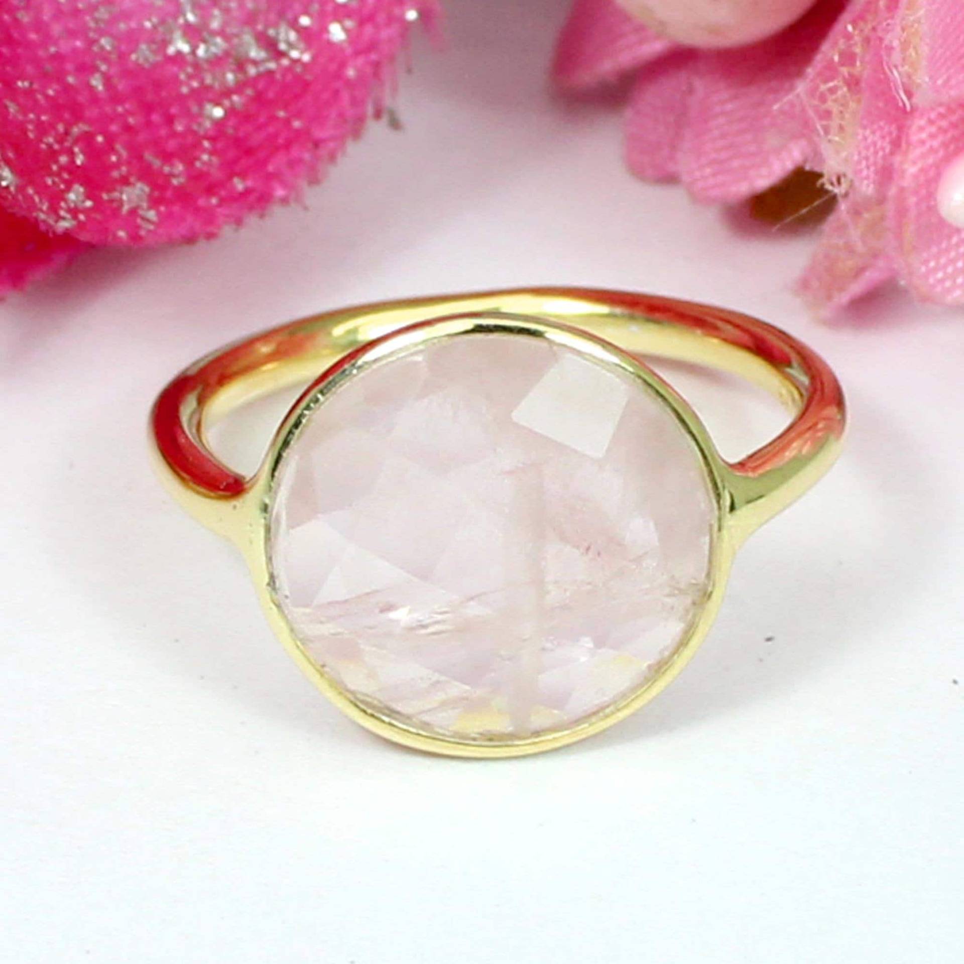 Handgemachte Rose Quartz Ring Vergoldete Sterling Silber Schmuck von SilverDesignerRings