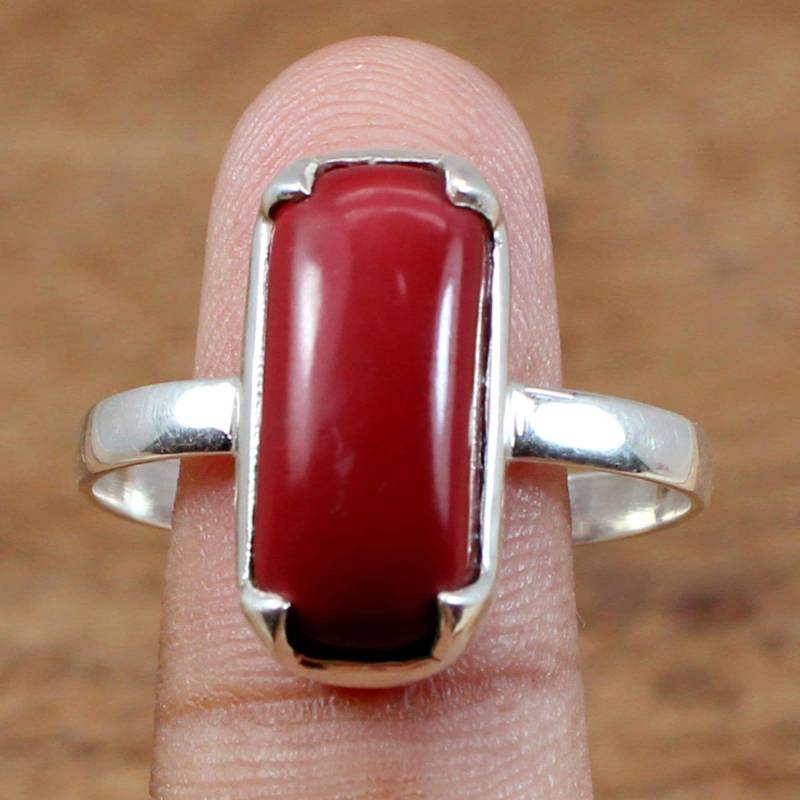 Handgemachte Rote Koralle Edelstein 925 Sterling Silber Rot Stein Einfache Schöne Boho Stapeln Männer Frauen Ring Roter Jahrestag Geschenk von SilverDesignerRings