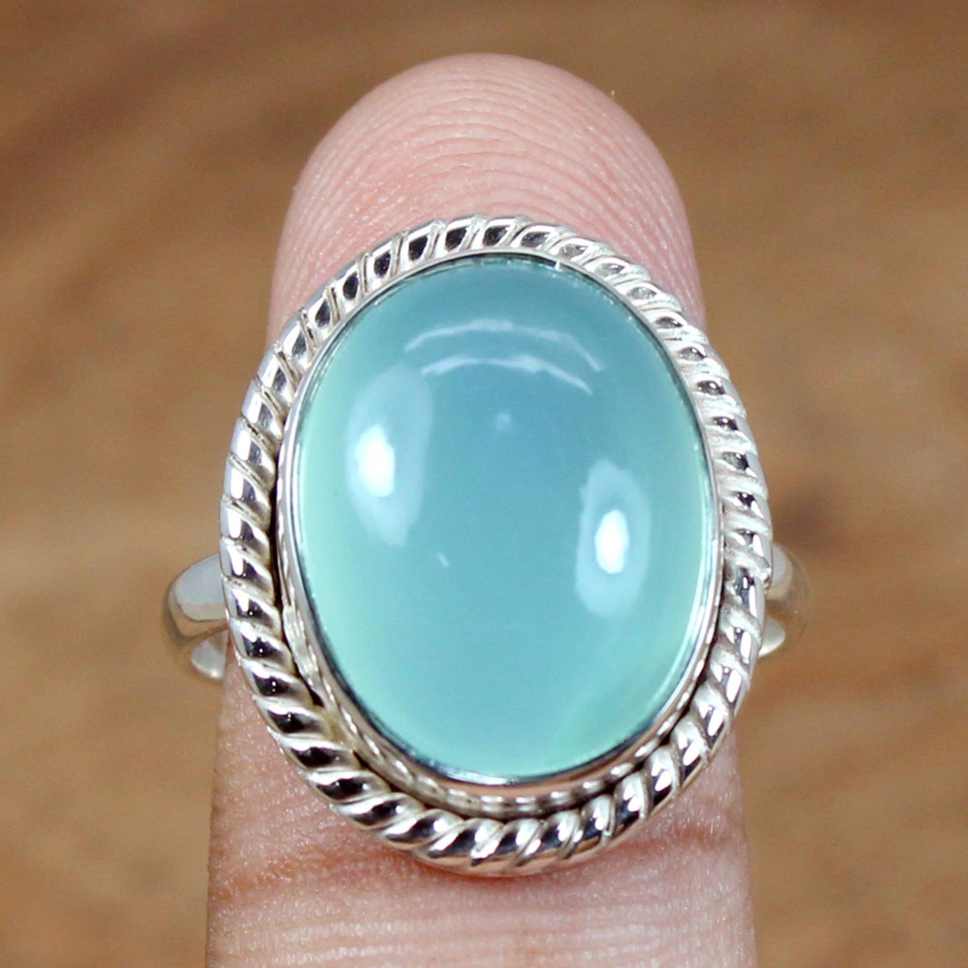 Handgemachter Aqua Chalcedon Ring 925 Sterling Silber Boho Ring von SilverDesignerRings