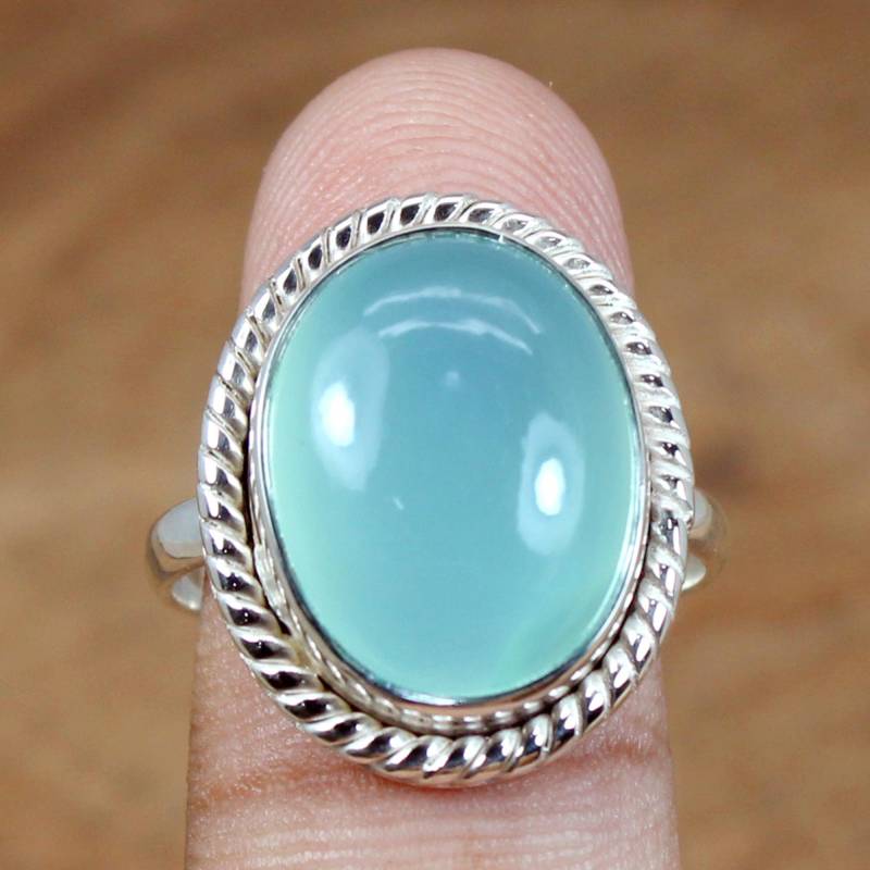 Handgemachter Aqua Chalcedon Ring 925 Sterling Silber Boho Ring von SilverDesignerRings