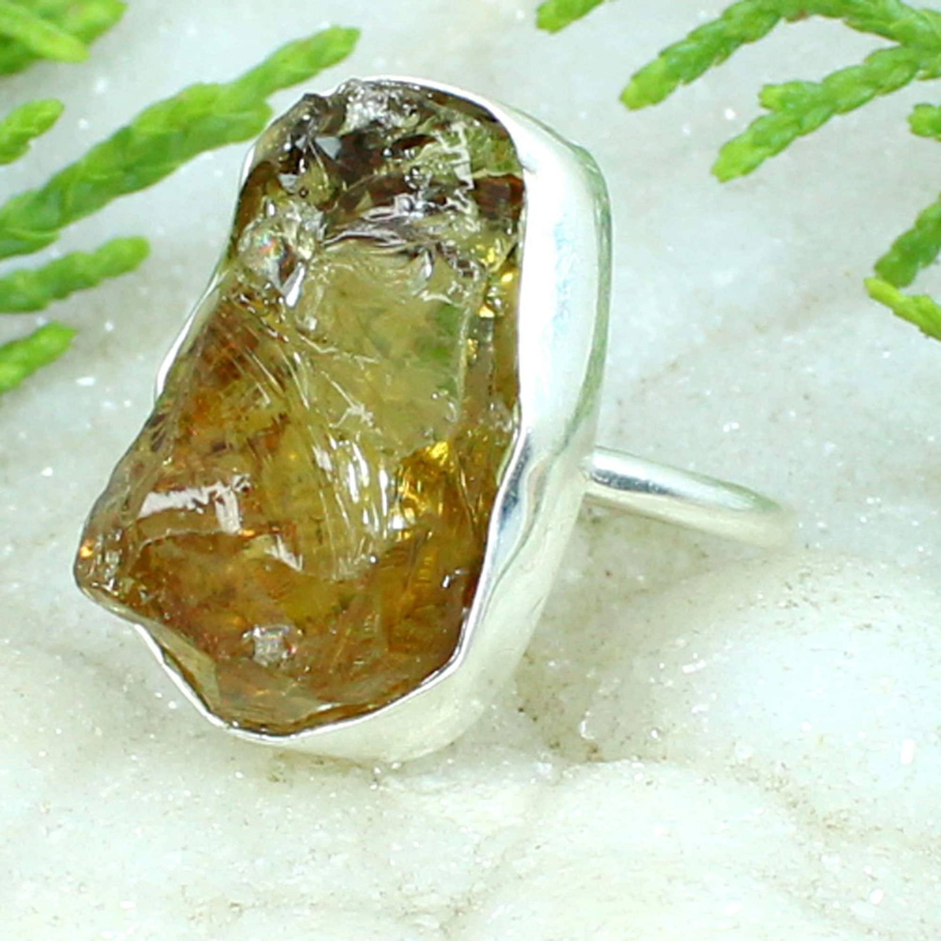 Handgemachter Cognacquarz-Ring Rohstein, 925 Sterlingsilber von SilverDesignerRings