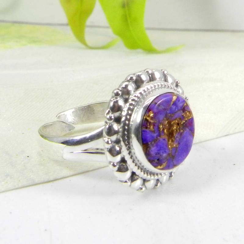 Handgemachter Lila Türkis Mohave Ring Sterling Silber Split Band von SilverDesignerRings