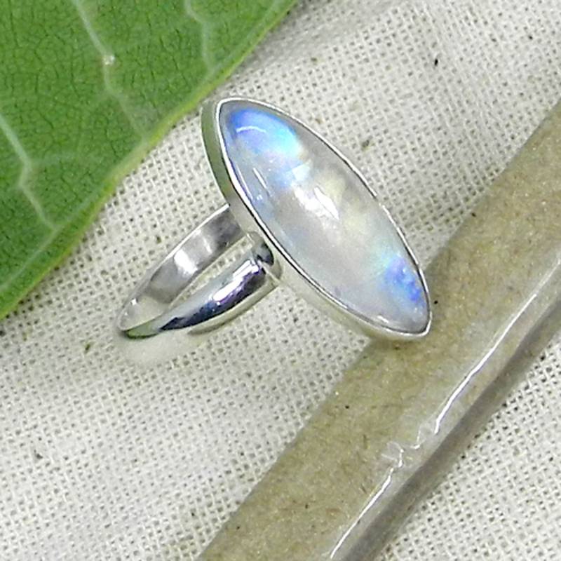 Handgemachter Marquise Regenbogen Mondstein Ring 925 Sterling Silber Boho Schmuck von SilverDesignerRings