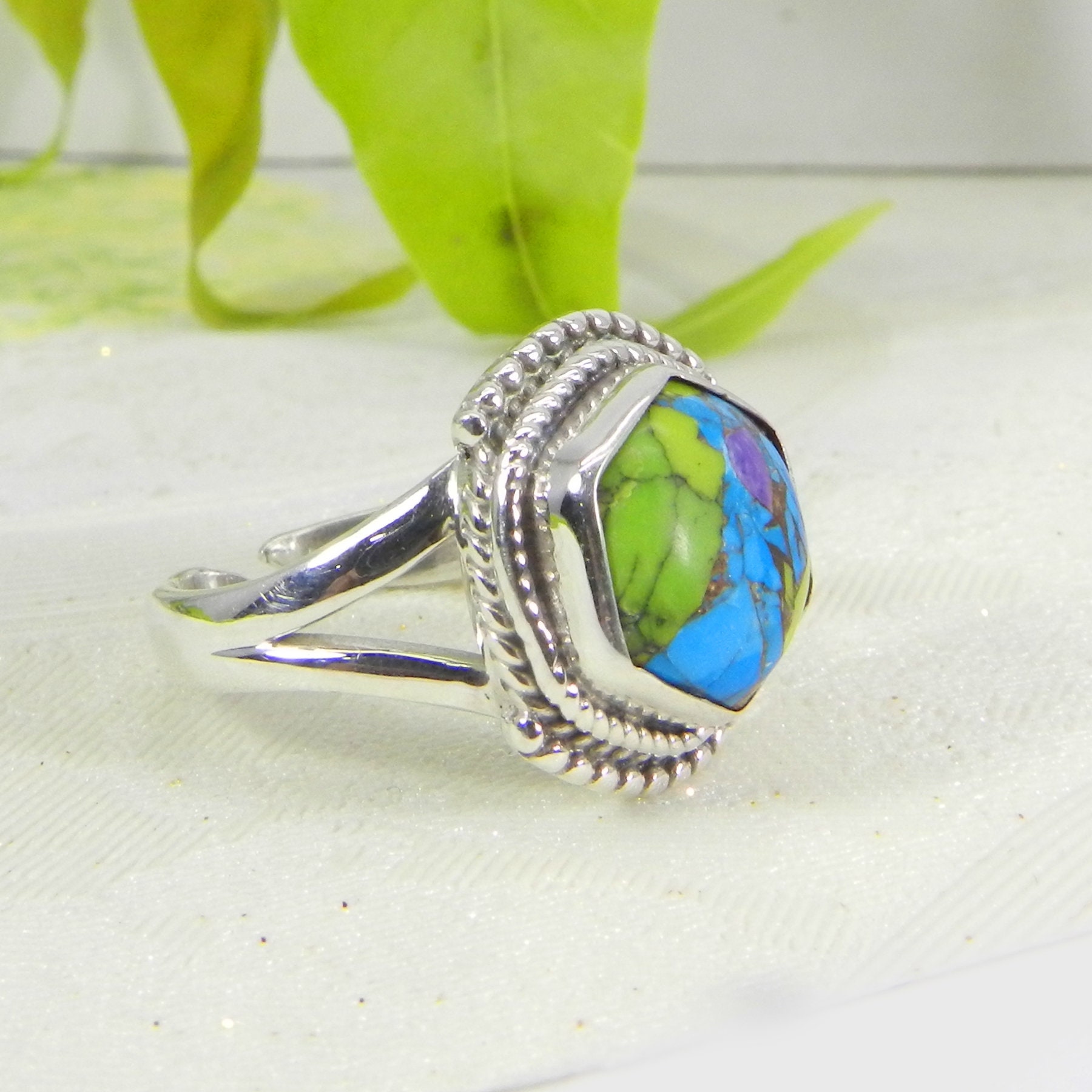 Handgemachter Mohave Kupfer Türkis Ring Sterling Silber Hexagon Edelstein von SilverDesignerRings