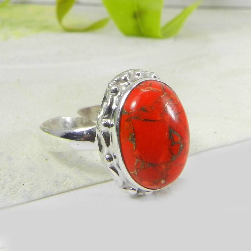 Handgemachter Mohave-Türkis-Ring Oranges Kupfer Sterlingsilber Boho-Ring von SilverDesignerRings