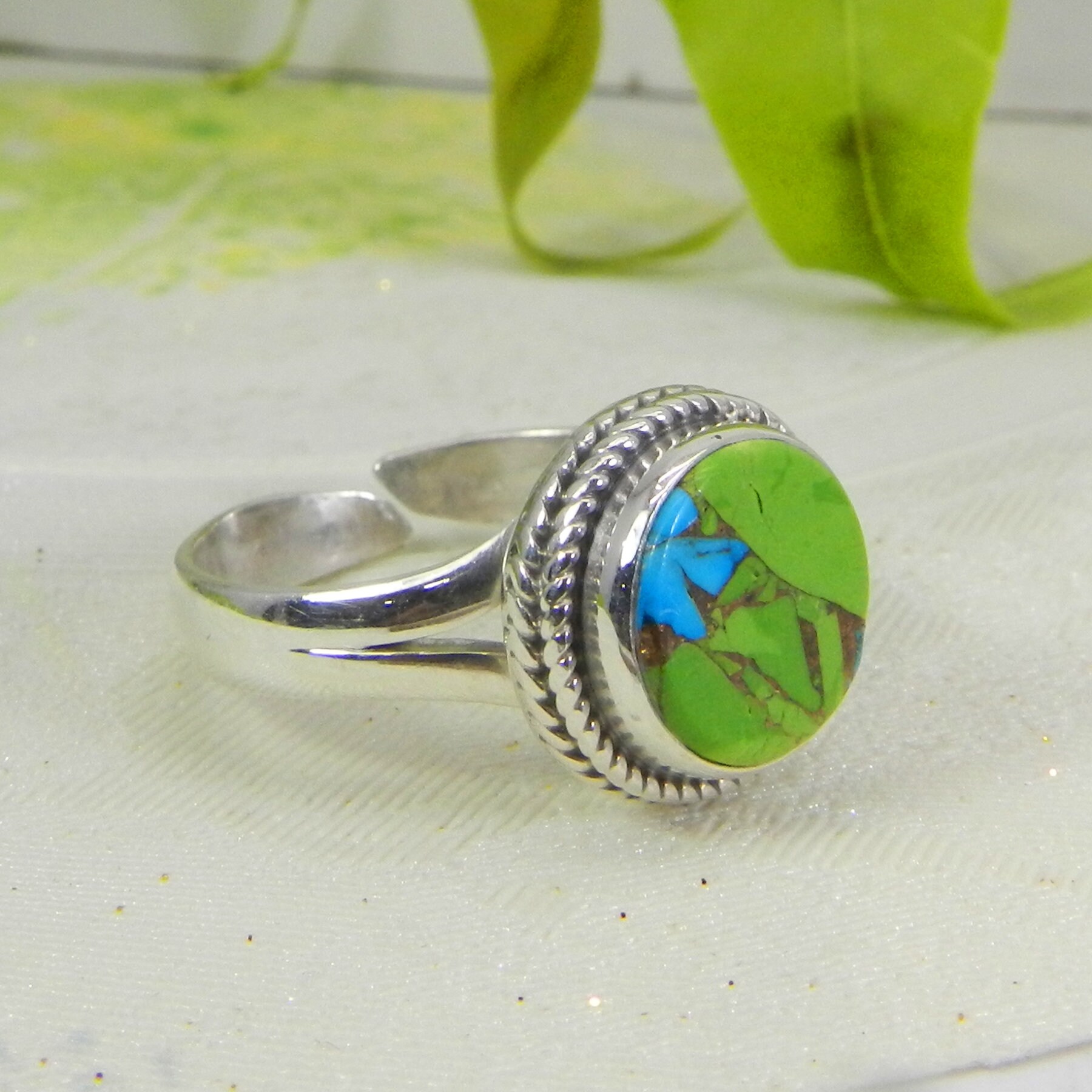 Handgemachter Mohave Türkis Ring Sterling Silber Boho Schmuck von SilverDesignerRings