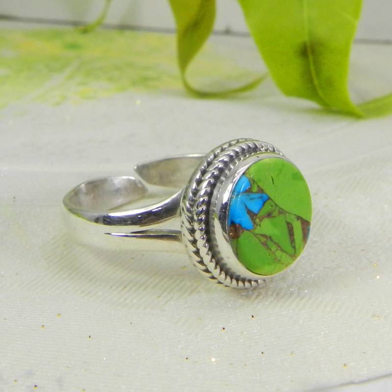 Handgemachter Mohave Türkis Ring Sterling Silber Boho Schmuck von SilverDesignerRings