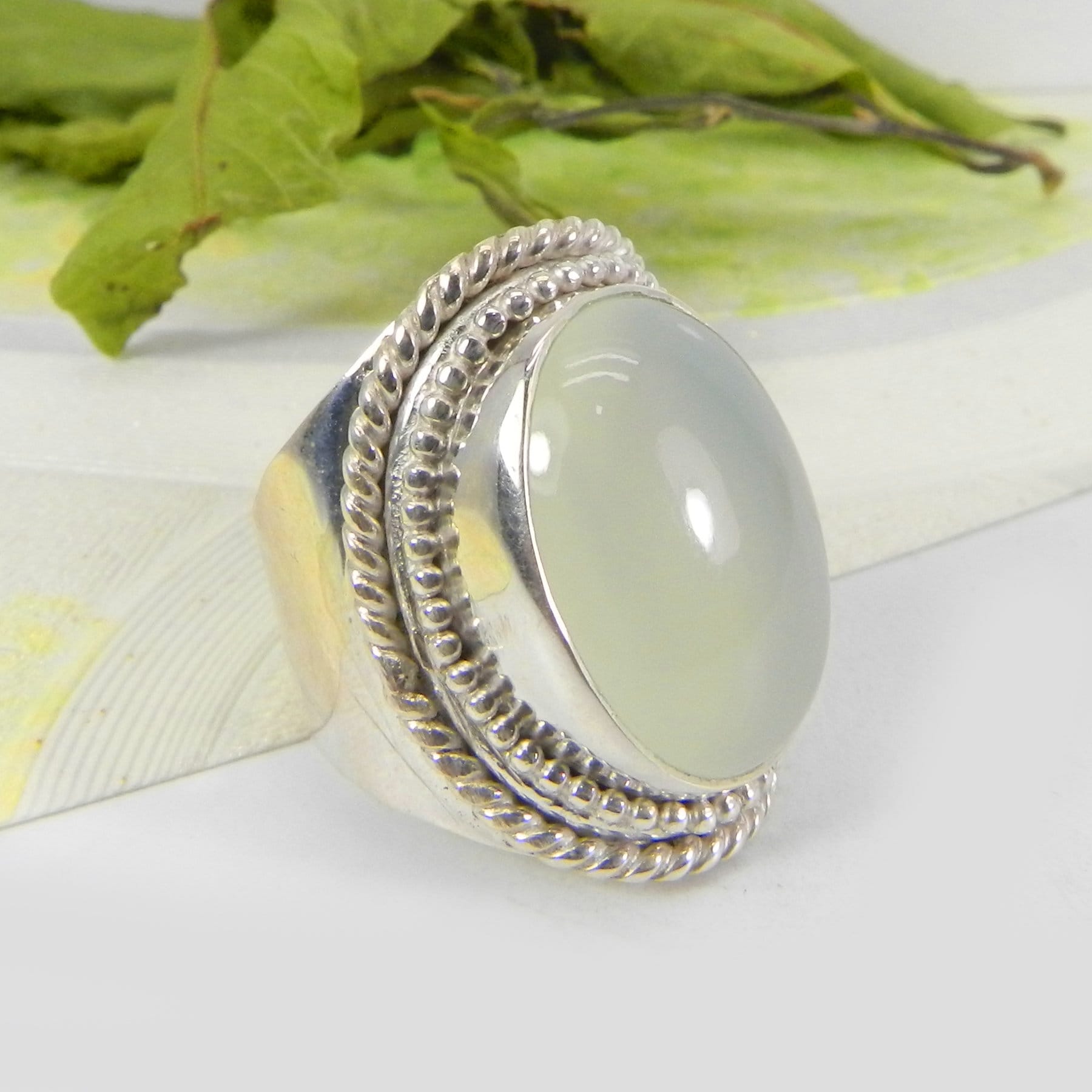 Handgemachter Oval Aqua Chalcedon Ring 925 Sterling Silber von SilverDesignerRings