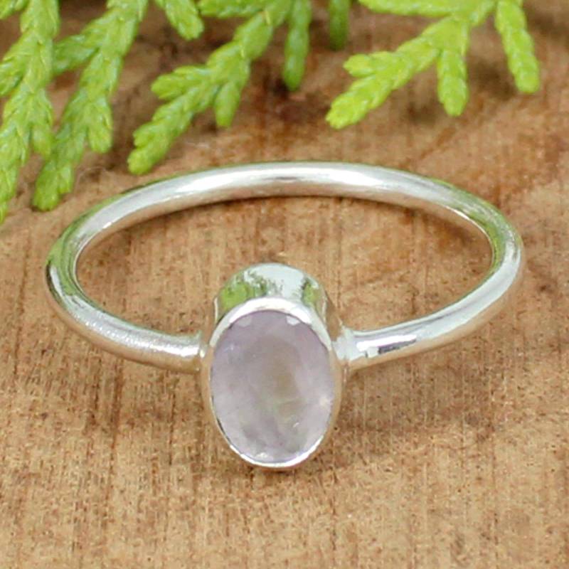 Handgemachter Oval Rosenquarz Ring Edelstein 925 Sterling Silber von SilverDesignerRings