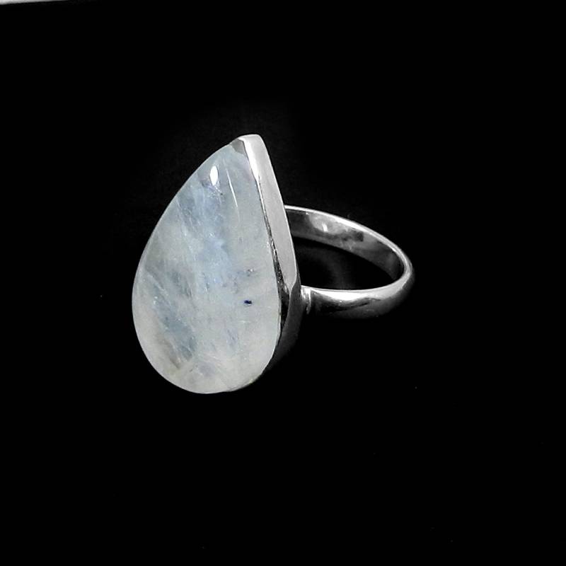 Handgemachter Pear Regenbogen Mondstein Ring 925 Sterling Silber Boho Schmuck von SilverDesignerRings