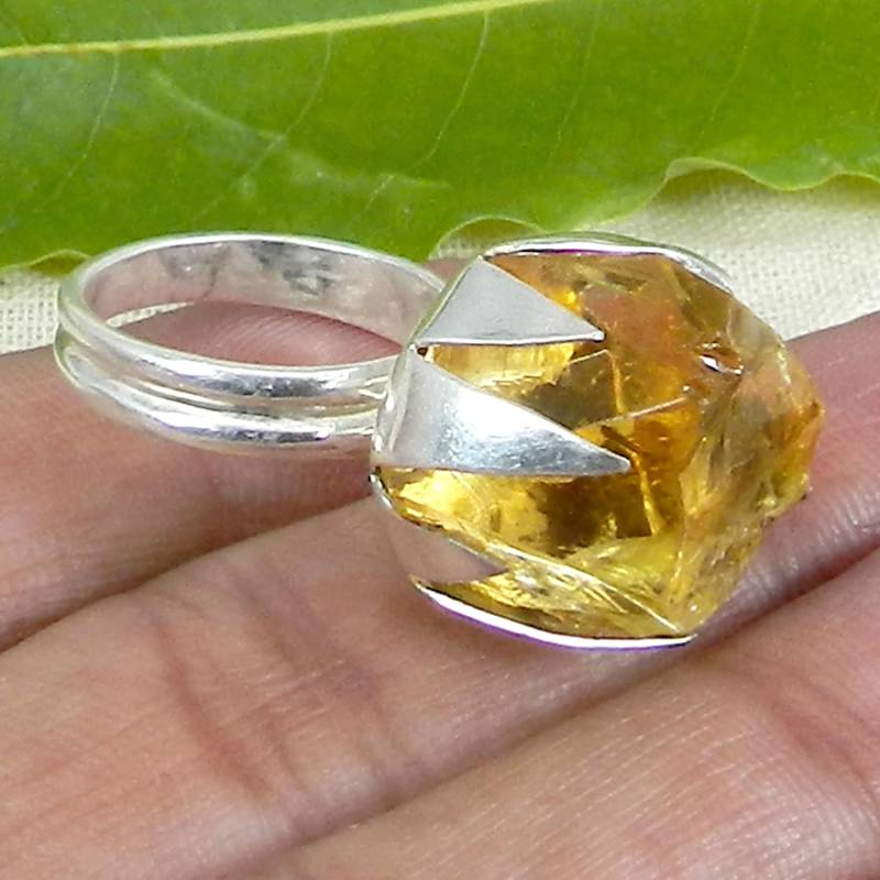 Handgemachter Roh Citrin Ringbreitband 925 Sterling Silber von SilverDesignerRings