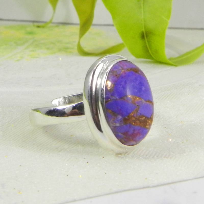 Handgemachter Sterling Silber Mohave Lila Türkis Ring Boho Statement Schmuck von SilverDesignerRings