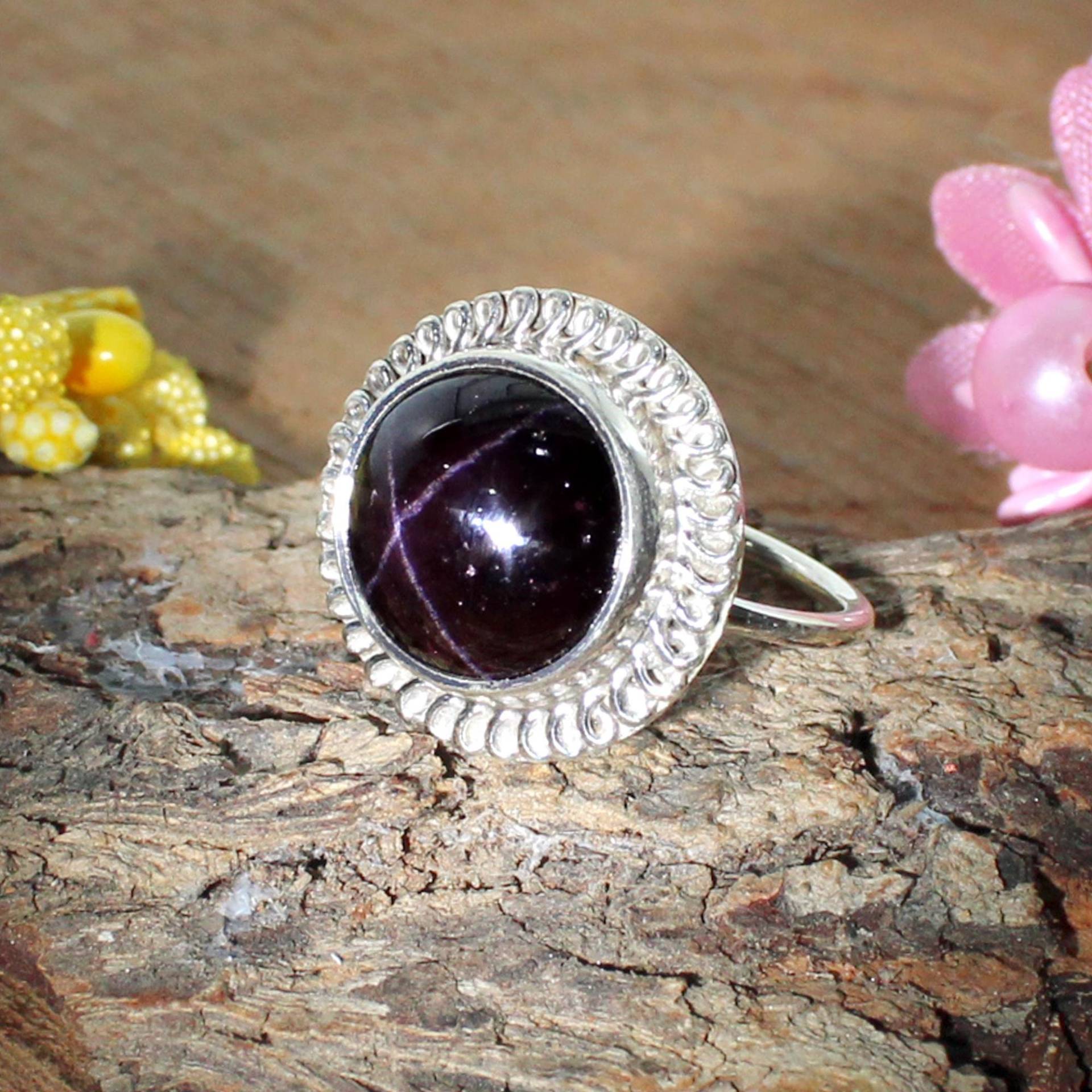 Handgemachter Stern Granat Ring Boho Sterling Silber Schmuck von SilverDesignerRings