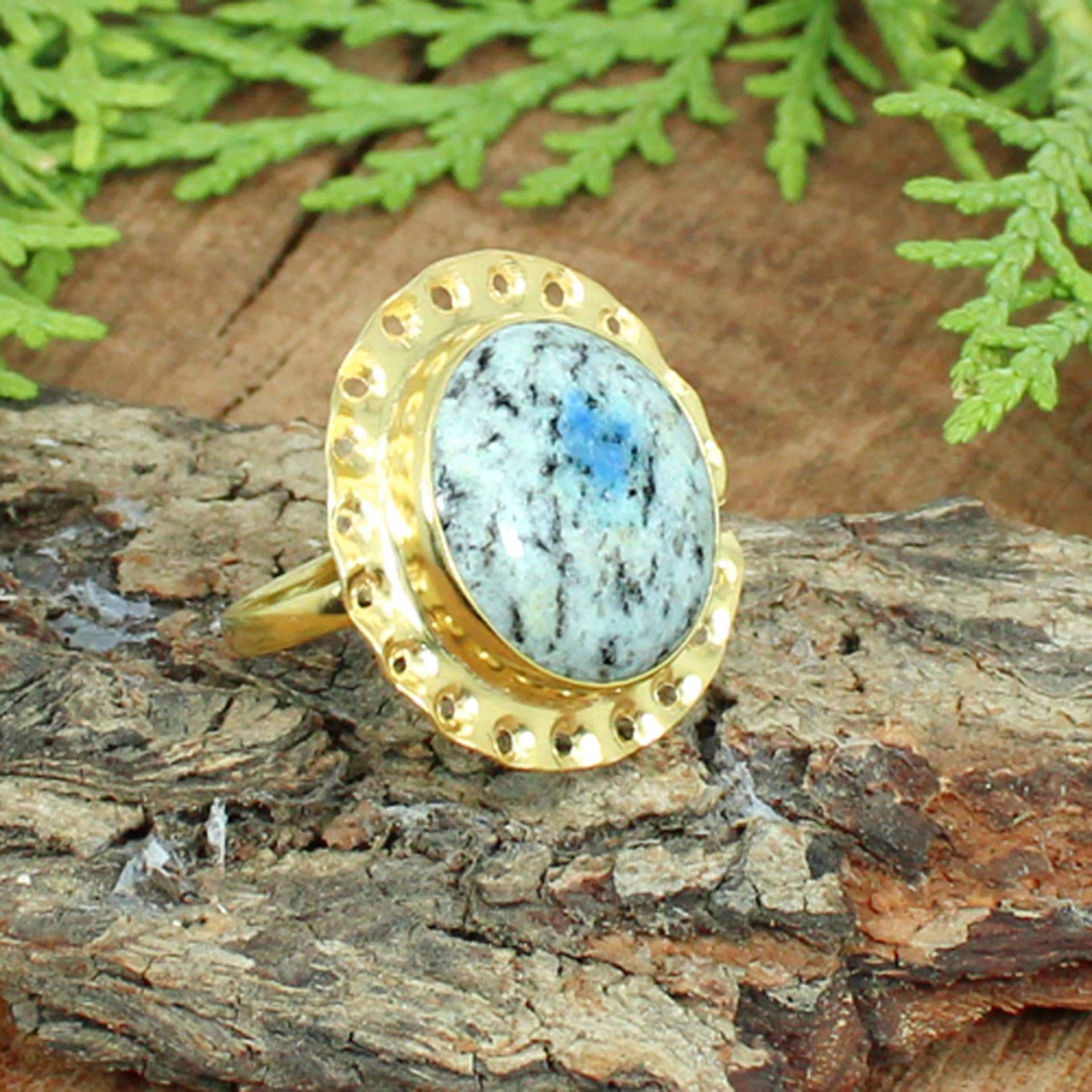 K2 Jaspis Ring, Schmuck, Runder Edelstein Handgemachte Sterling Silber Vergoldeten Zierliche Ring von SilverDesignerRings