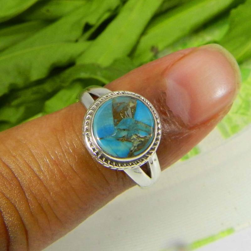 Mohave Blau Kupfer Türkis Runde Edelstein 925 Sterling Silber Ring Schmuck Geschenk Für Sie von SilverDesignerRings