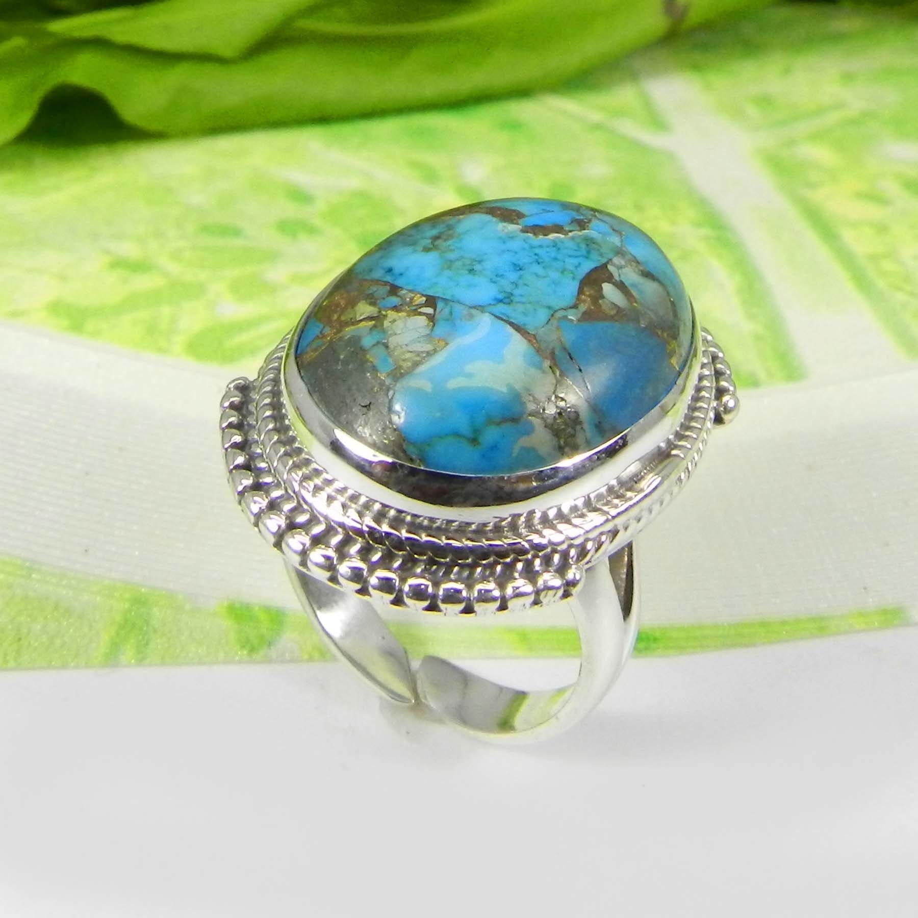 Mohave Blau Kupfer Türkis Edelstein Handmade Designer Frauen Ring Geschenk Für Sie Statement Schmuck von SilverDesignerRings