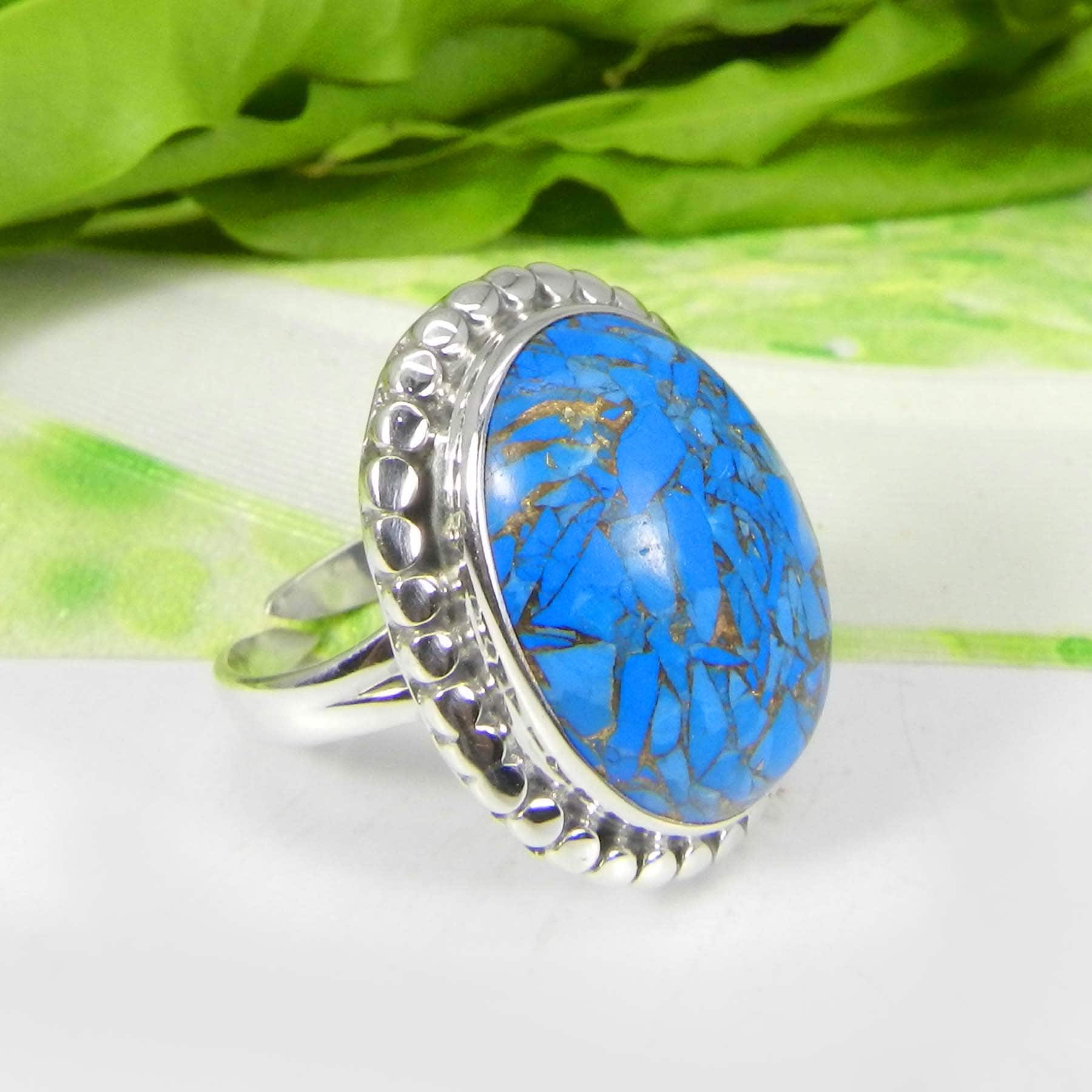 Natürlicher Türkis Ring-Blauer Kupfer Ring-925 Sterling Silber-Handgemachte Silber Ringe-Türkis Schmuck-Persönlicher Schmuck von SilverDesignerRings