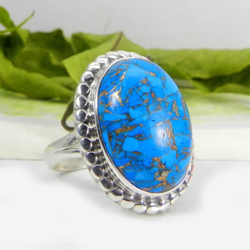 Oval Mohave Türkis Ring Handgefertigter Boho Schmuck Aus 925 Sterlingsilber von SilverDesignerRings