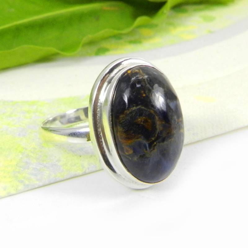 Ovaler Pietersit Ring - Dunkelblau 925 Sterling Silber Handmade Designer von SilverDesignerRings