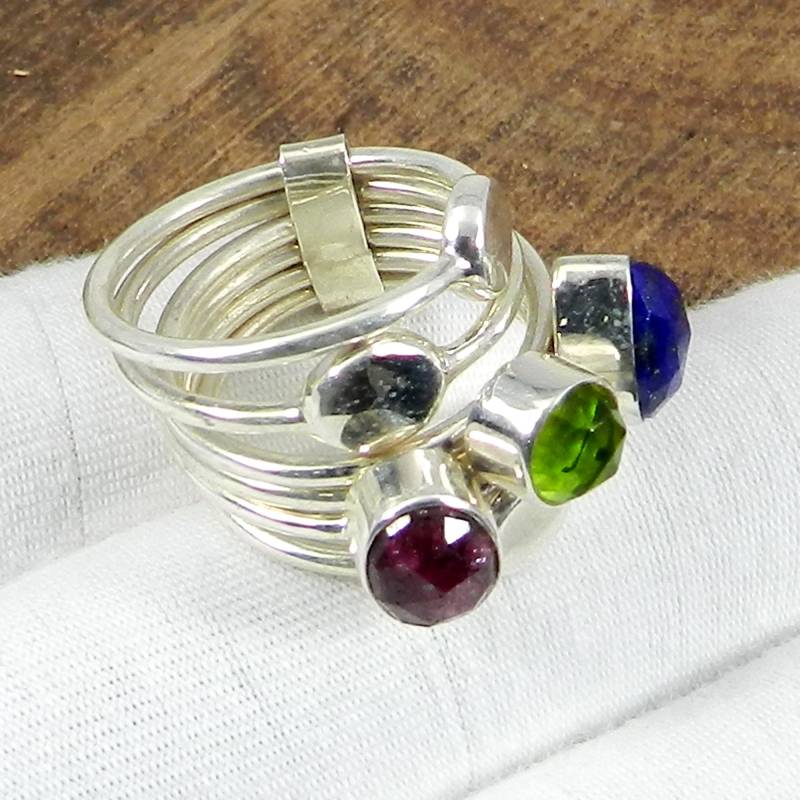 Peridot Ring, Lapis Lazuli Rubinkorund 925 Sterling Silber Spinner Bandring, Gruppenring, Geschenk Für Sie, Rosa Ring von SilverDesignerRings