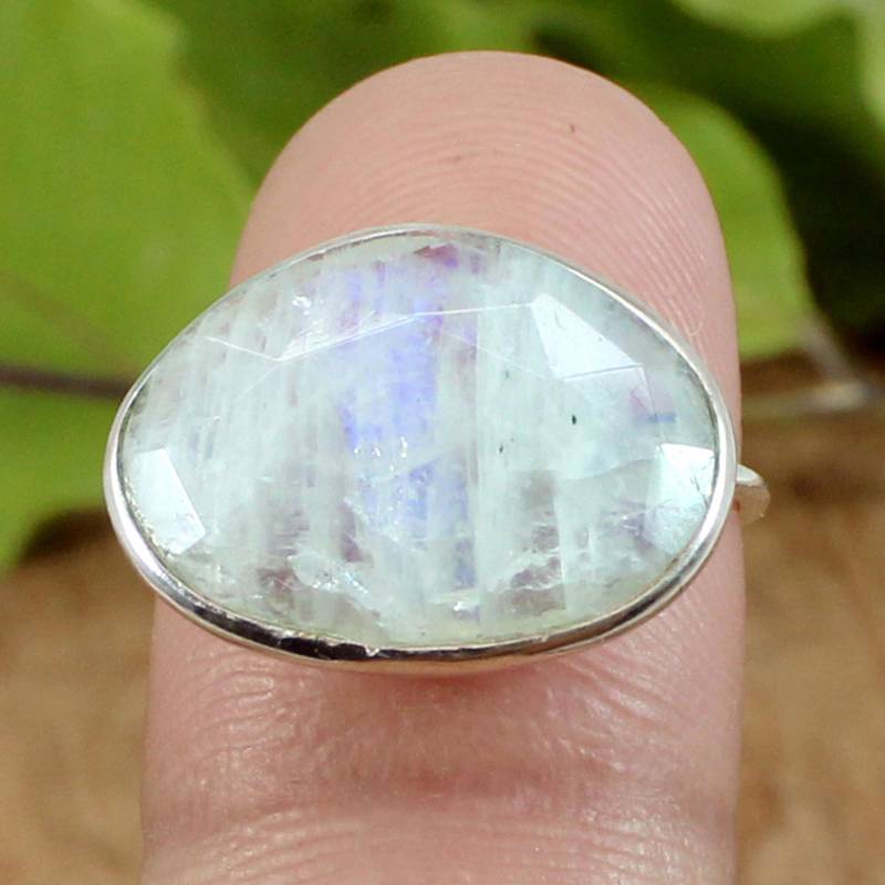 Regenbogen Mondstein Ring Sterling Silber Unisex Design von SilverDesignerRings