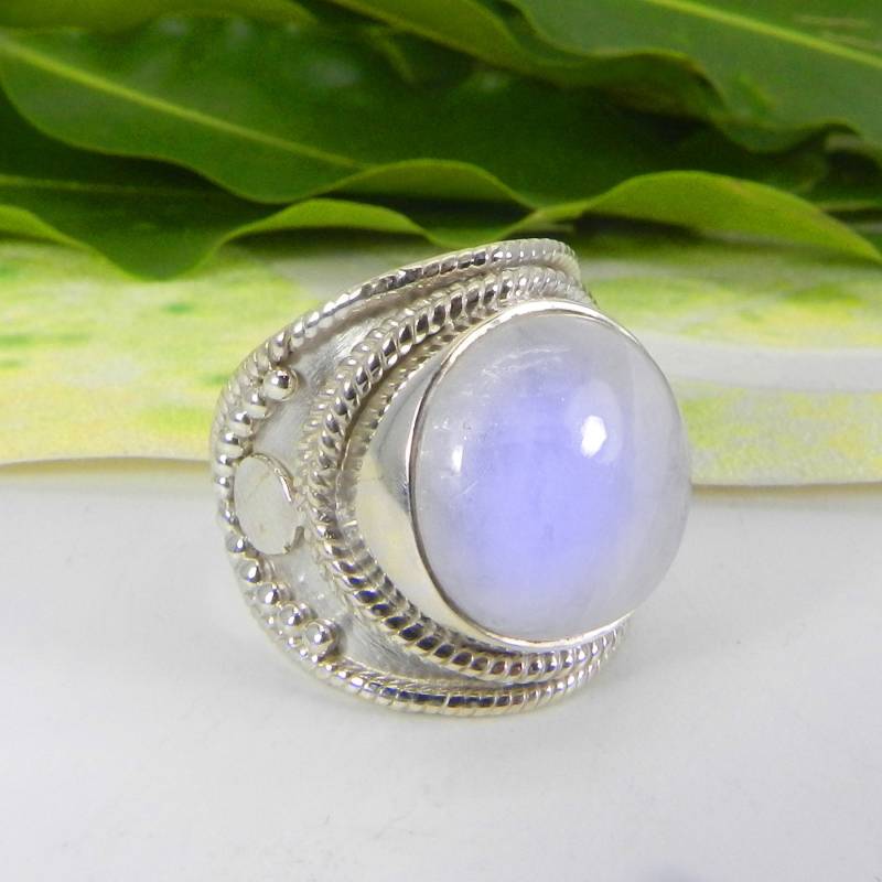 Regenbogen Mondstein Sterling Silber Ring Handgefertigte Lünette Set Boho Schmuck von SilverDesignerRings