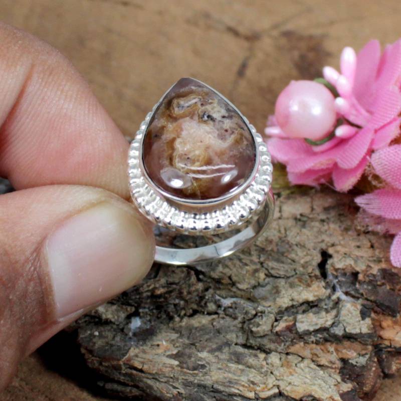 Rhodochrosit Ring-Designer Ring-Perlen Edelstein Ring-925 Sterling Silber Ring-Handgefertigter Ring-Frauen Ringe-Handgefertigter Designer Ring von SilverDesignerRings