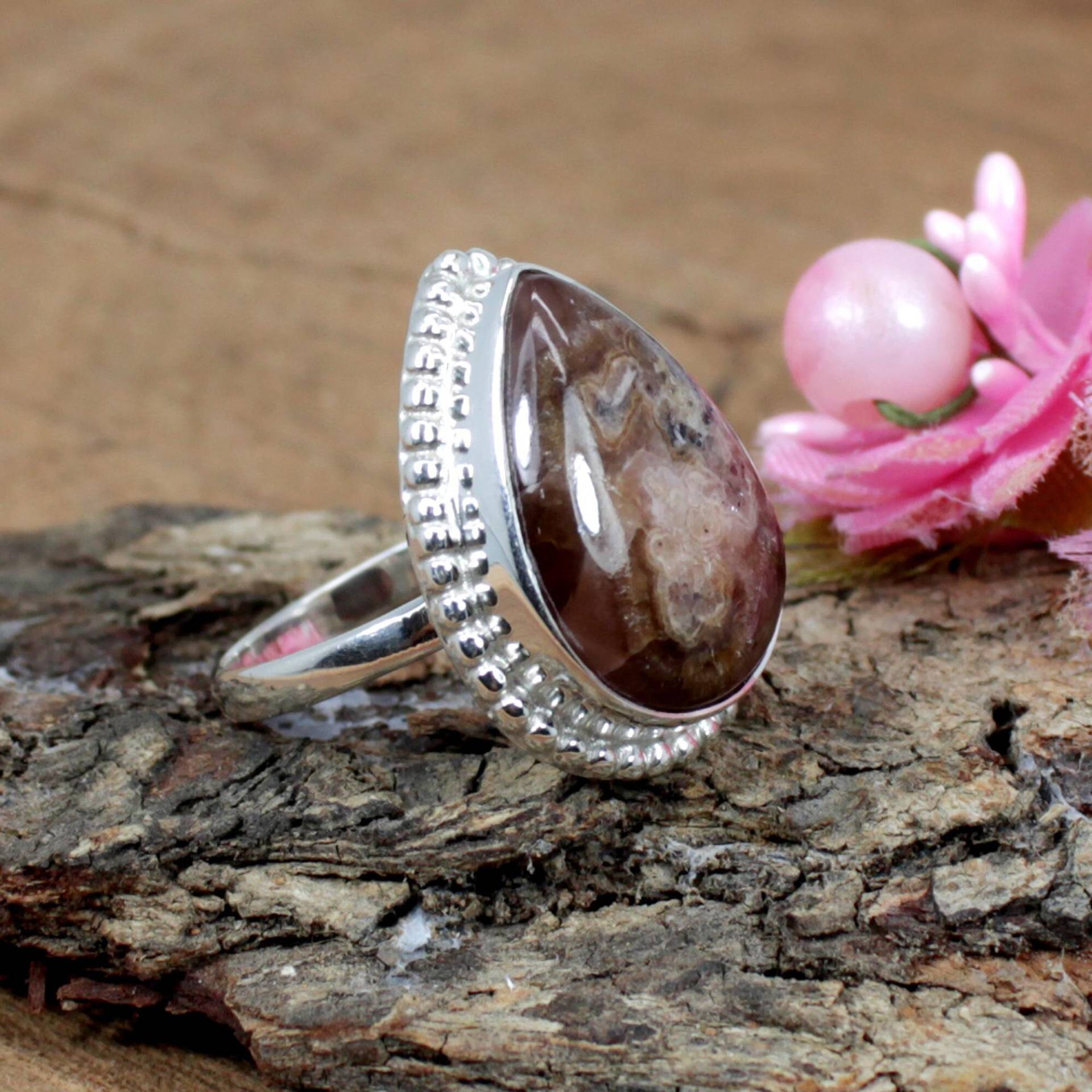 Rhodochrosit Ring-Designer Ring-Perlen Edelstein Ring-925 Sterling Silber Ring-Handgefertigter Ring-Frauen Ringe-Handgefertigter Designer Ring von SilverDesignerRings