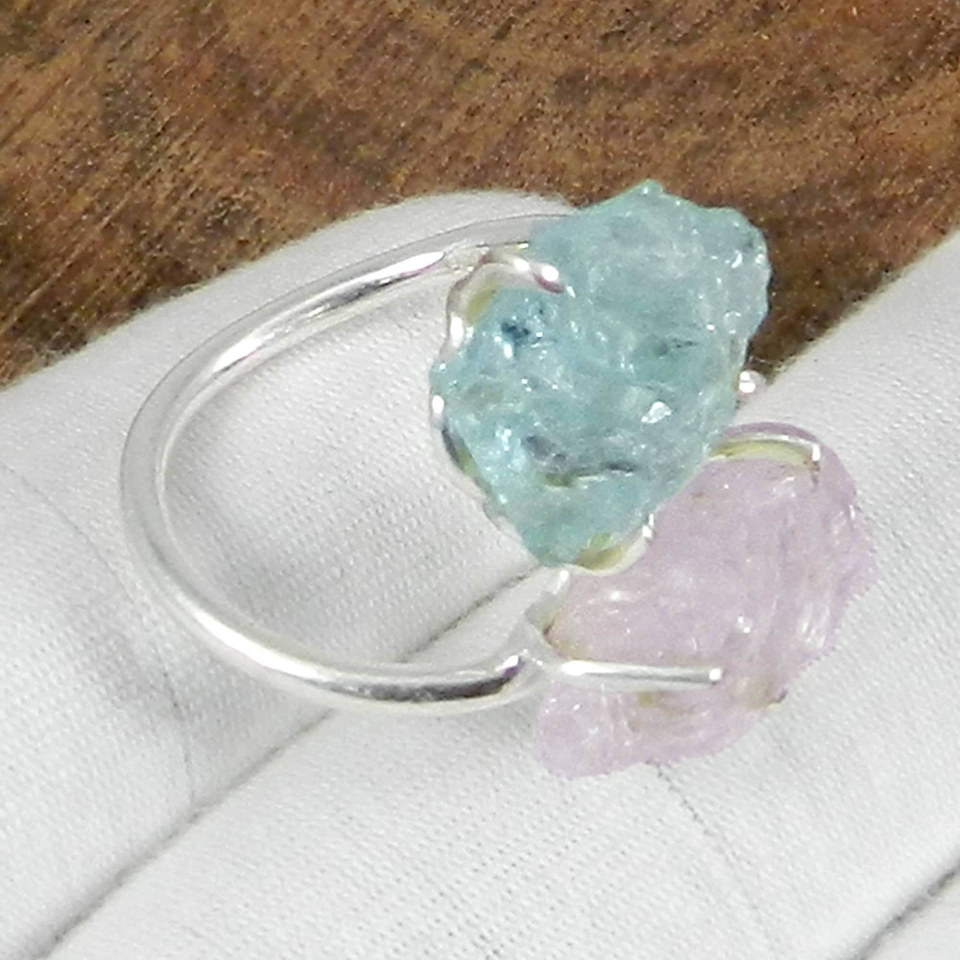 Roher Morganit & Aquamarin Ring Verstellbarer Boho Ring Aus Sterling Silber von SilverDesignerRings