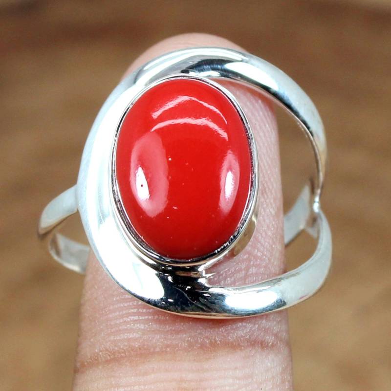 Rote Koralle Edelstein Ring Handgemachter 925 Sterling Silber Boho Schmuck von SilverDesignerRings