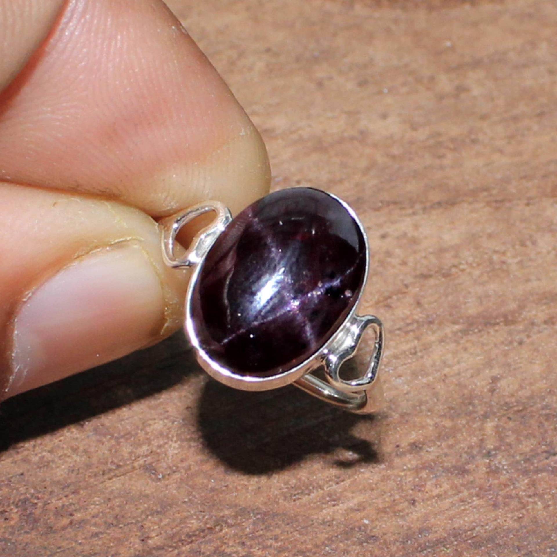 Schwarzer Stern Edelstein Ring Sterling Silber Oval Ring Mit Herz Band von SilverDesignerRings