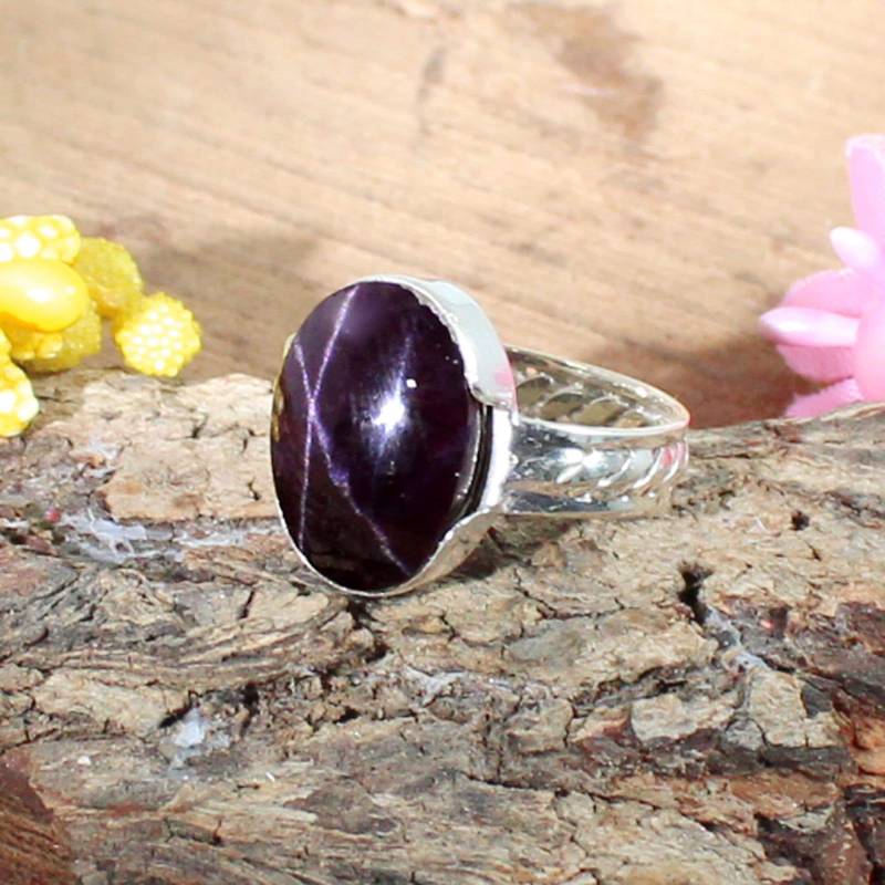 Schwarzer Stern Ring Ovaler Edelstein, Sterling Silber Designer Band von SilverDesignerRings