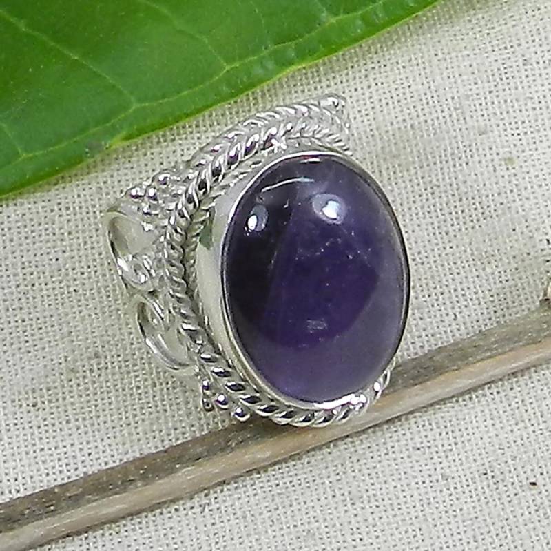 Solide 925 Sterling Silber Amethyst Oval Edelstein Boho Designer Birthstone Ring Schmuck von SilverDesignerRings
