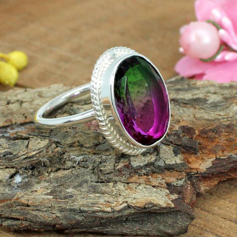 Wassermelonen-Turmalinquarz Ring Boho Edelstein Silber Wassermelonen-Turmalinquarz Ring Boho Edelstein Silber von SilverDesignerRings