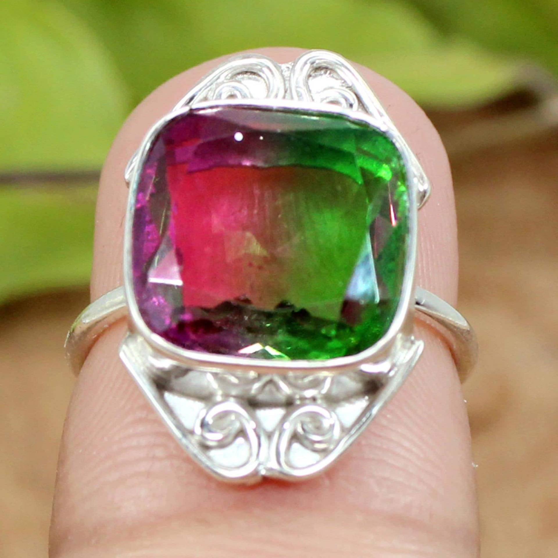 Wassermelonenturmalin Ring Bi-Color Quarz, 925 Sterling Silber von SilverDesignerRings