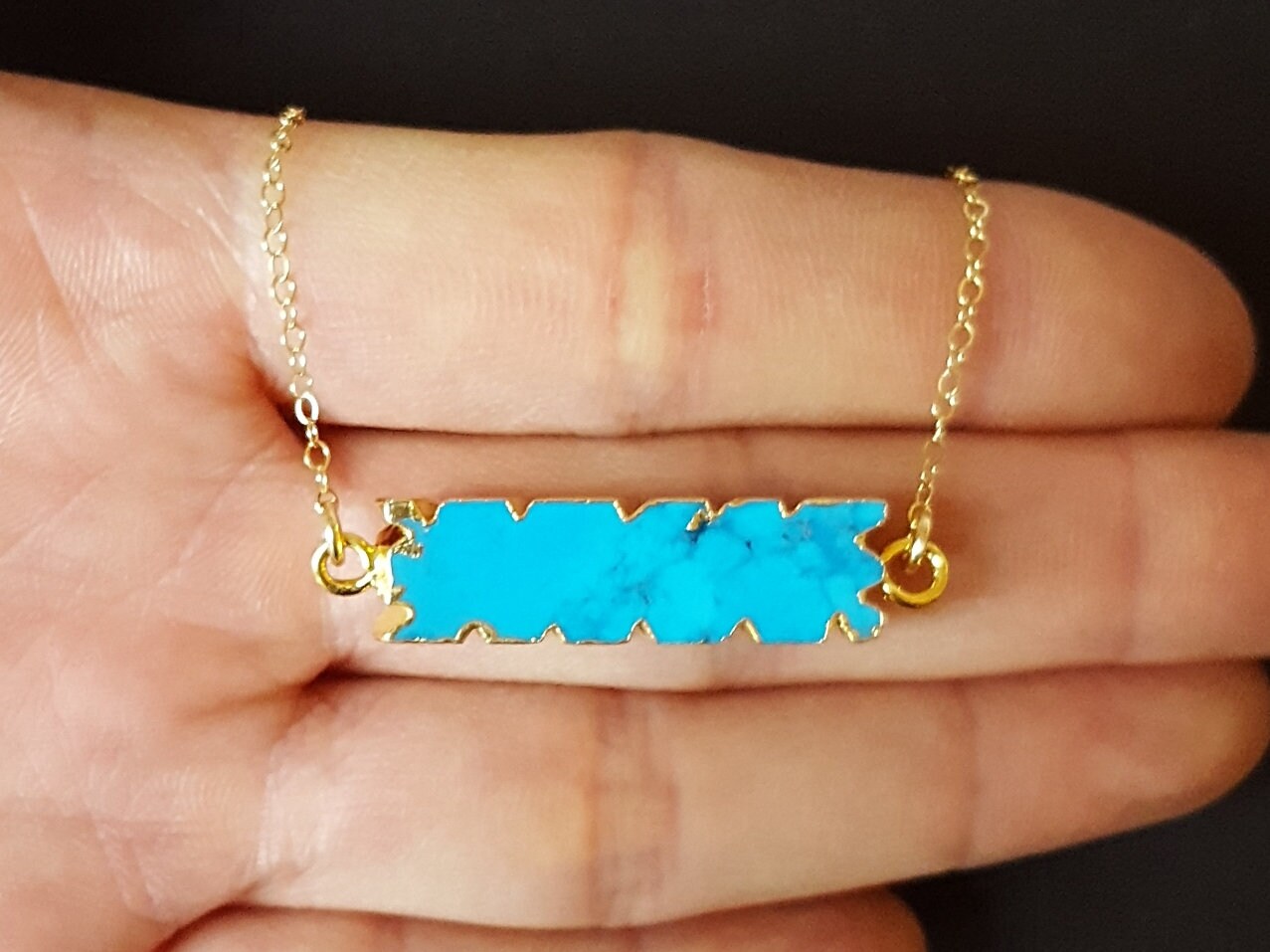 Türkis Bar Halskette, 8x30mm, Gold Filled Echter Edelstein, Geburtstagsgeschenk, Mutter Geschenk von SilverDriftwood