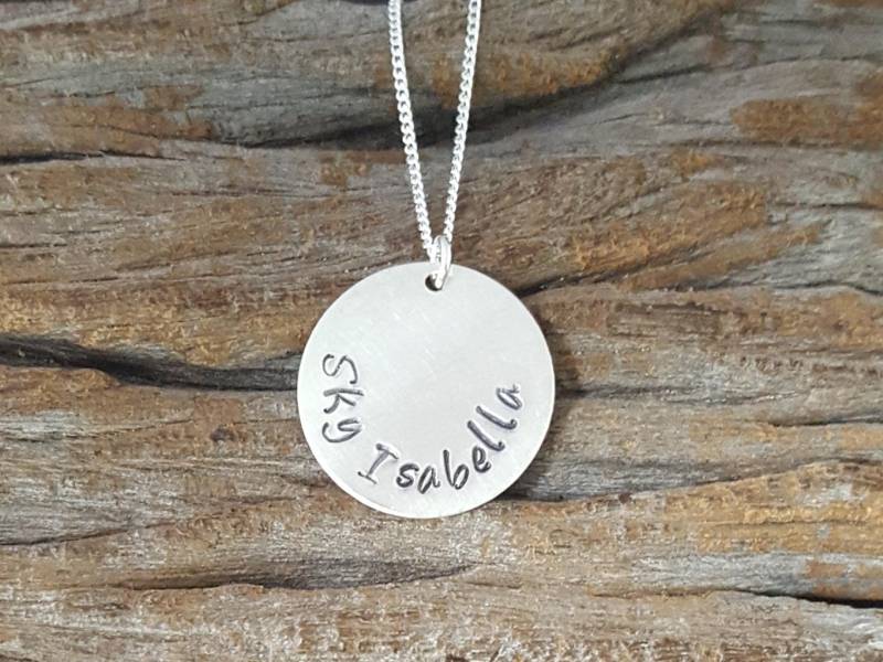 sterling Silber Benutzerdefinierte Halskette, Personalisierte Handgestempelter Name, Persönliche Nachricht, Metallstanzung von SilverDriftwood