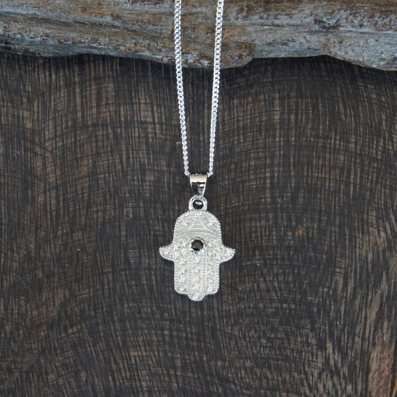 sterling Silber Hamsa Halskette, 15x18mm, Geburtstagsgeschenk, Muttergeschenk von SilverDriftwood