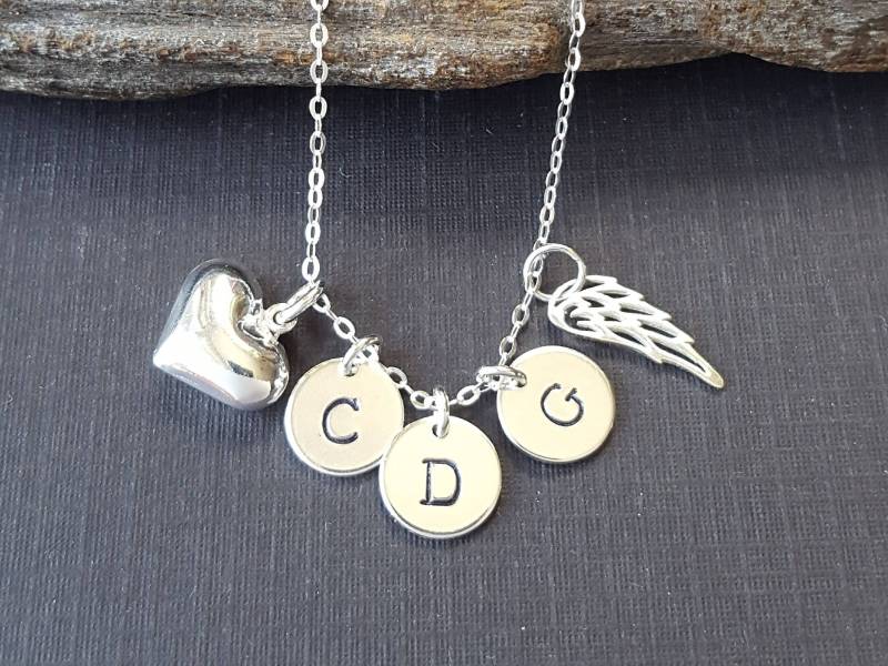 sterling Silber Herz Und Flügel Erste Halskette, Personalisierte Engel Charme, Maßgeschneiderte Halskette von SilverDriftwood