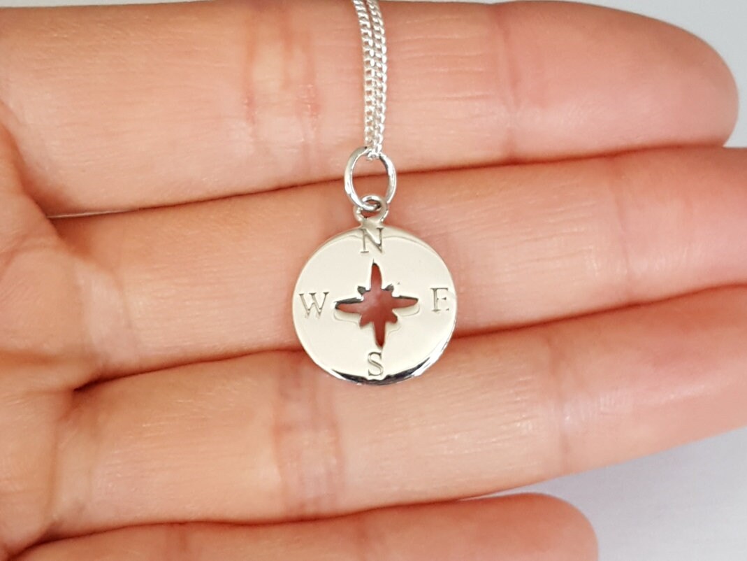 sterling Silber Kompass Halskette, 13mm, Travlers Geschenk, Geburtstagsgeschenk, Muttergeschenk von SilverDriftwood
