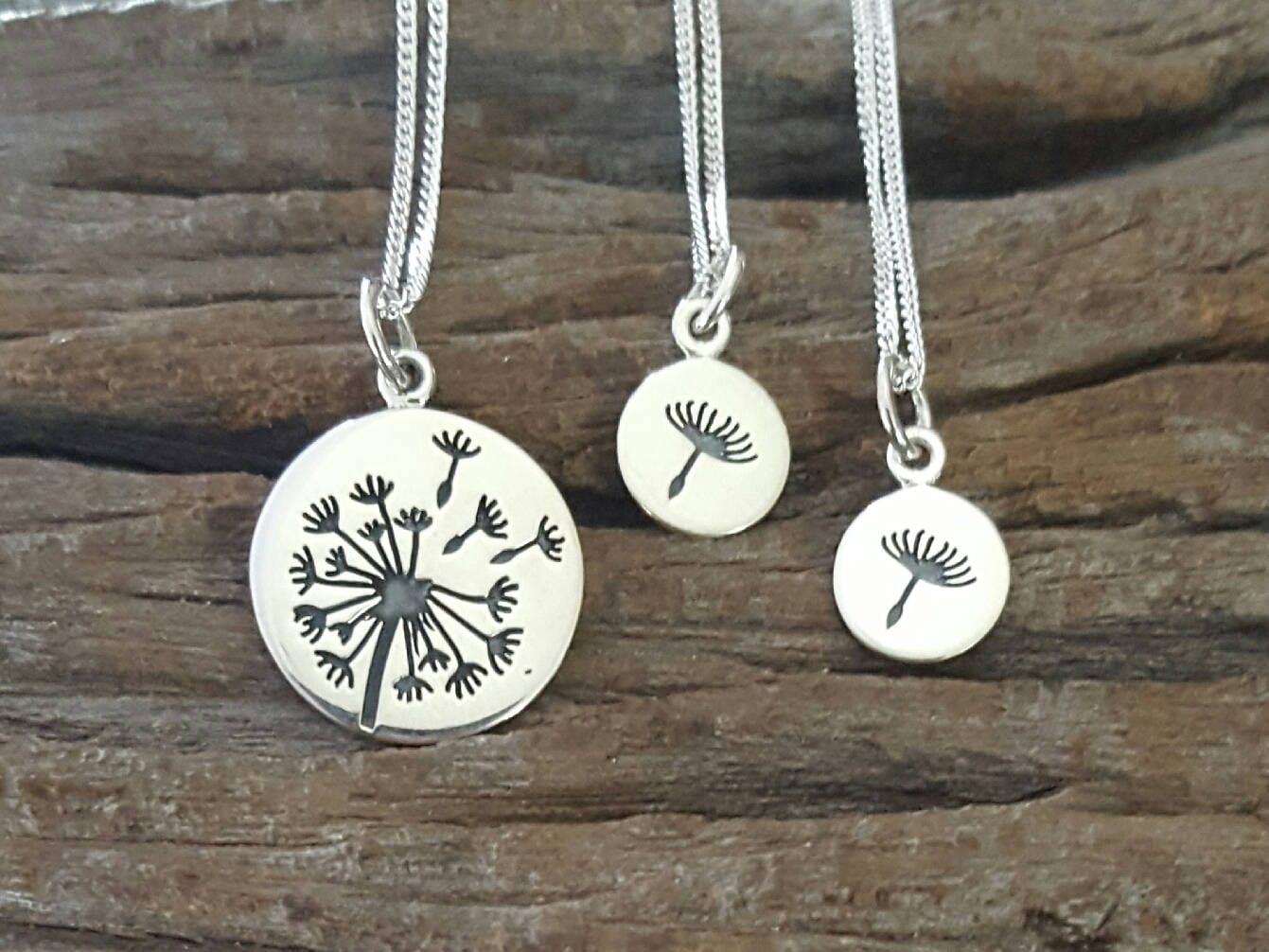 sterling Silber Löwenzahn Halsketten, Mutter Tochter 3Er Set, Anhänger, Geschenk Der von SilverDriftwood