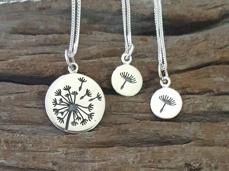 sterling Silber Löwenzahn Halsketten, Mutter Tochter 3Er Set, Anhänger, Geschenk Der von SilverDriftwood