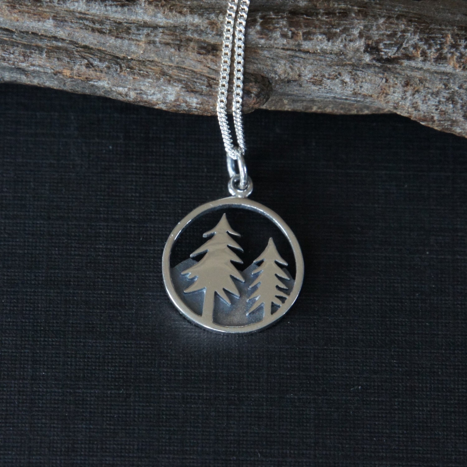 sterling Silber Wald Halskette, 15mm, Geschenk Für Naturliebhaber, Geburtstagsgeschenk, Muttergeschenk von SilverDriftwood