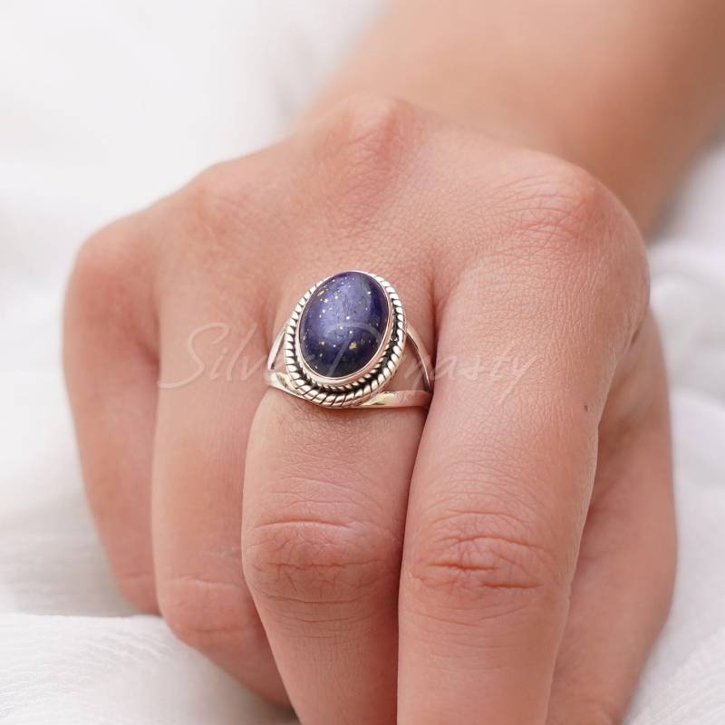 Lapis Lazuli Ring Ovaler Edelstein, 925 Sterling Silber, Geschenk Für Sie von SilverDynasty
