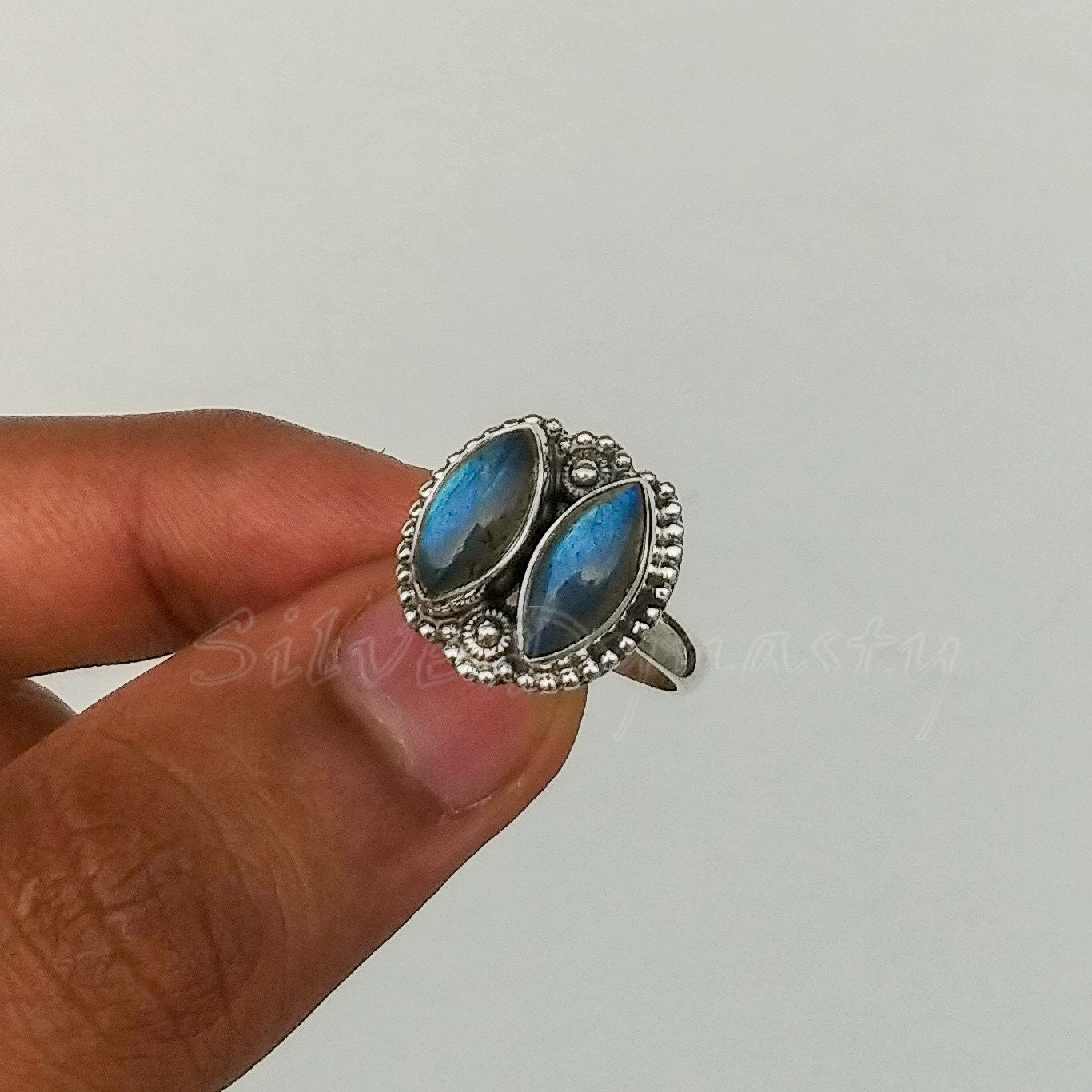 Handgefertigter Marquise Labradorit Ring 925 Sterling Silber Boho Ring von SilverDynasty