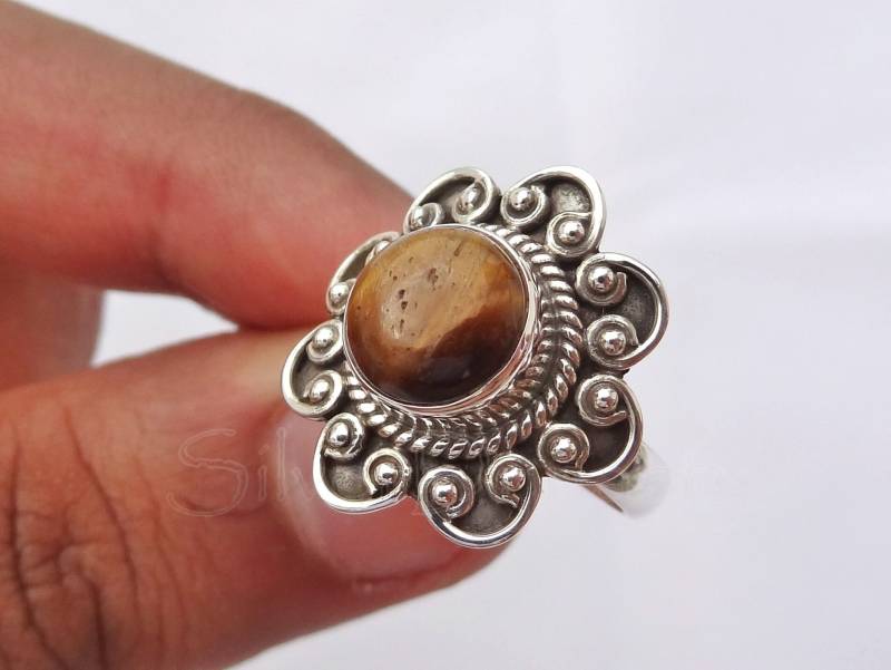 Handgemachte Sterling Silber Tigerauge Ring Frauen Edelstein Schmuck von SilverDynasty