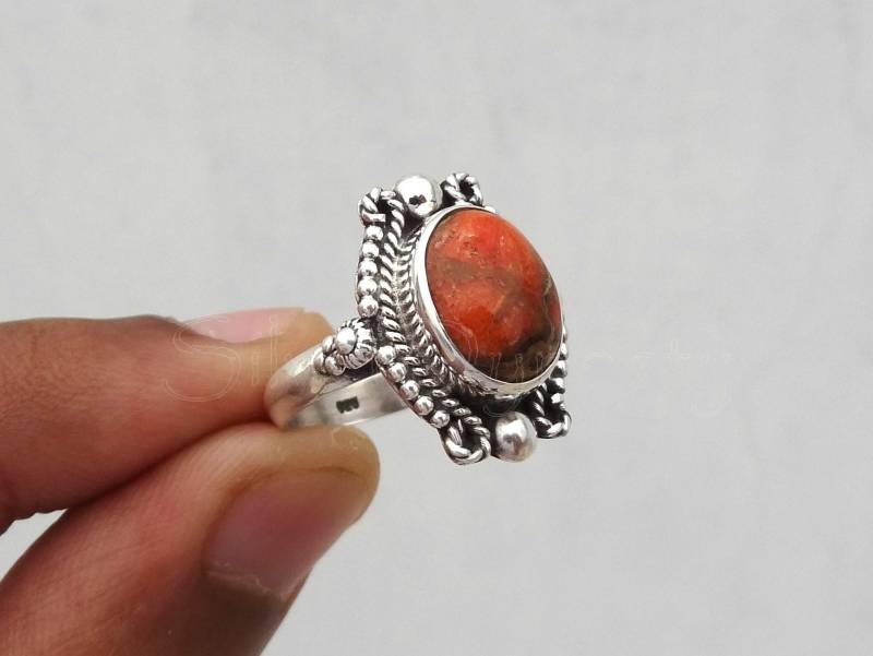 Handgemachter Kupfer Türkis Ring Sterling Silber Damen Ring von SilverDynasty