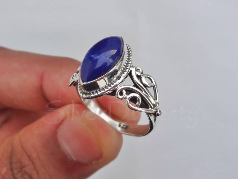 Handgemachter Marquise Lapis Lazuli Ring Sterling Silber Edelstein von SilverDynasty