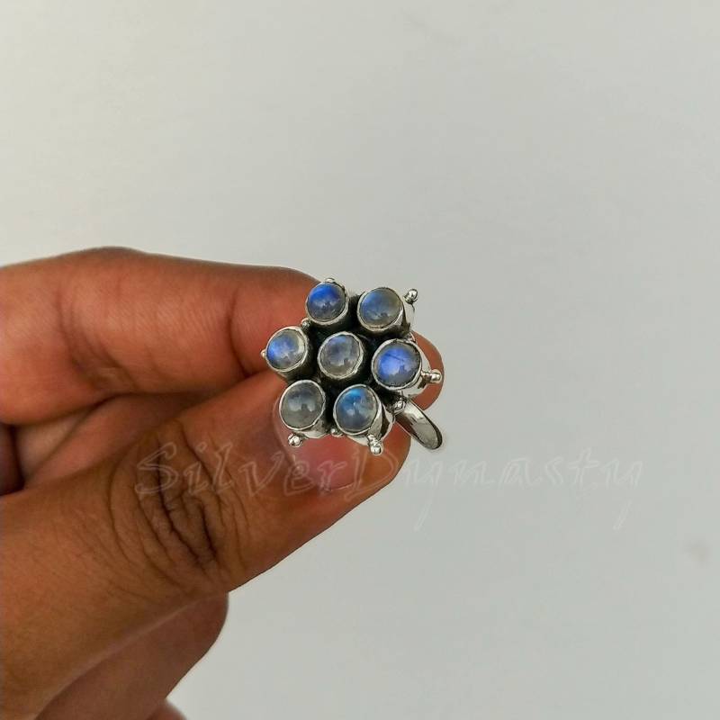 Handgemachter Regenbogen Mondstein Ring 925 Sterling Silber Boho Ring von SilverDynasty